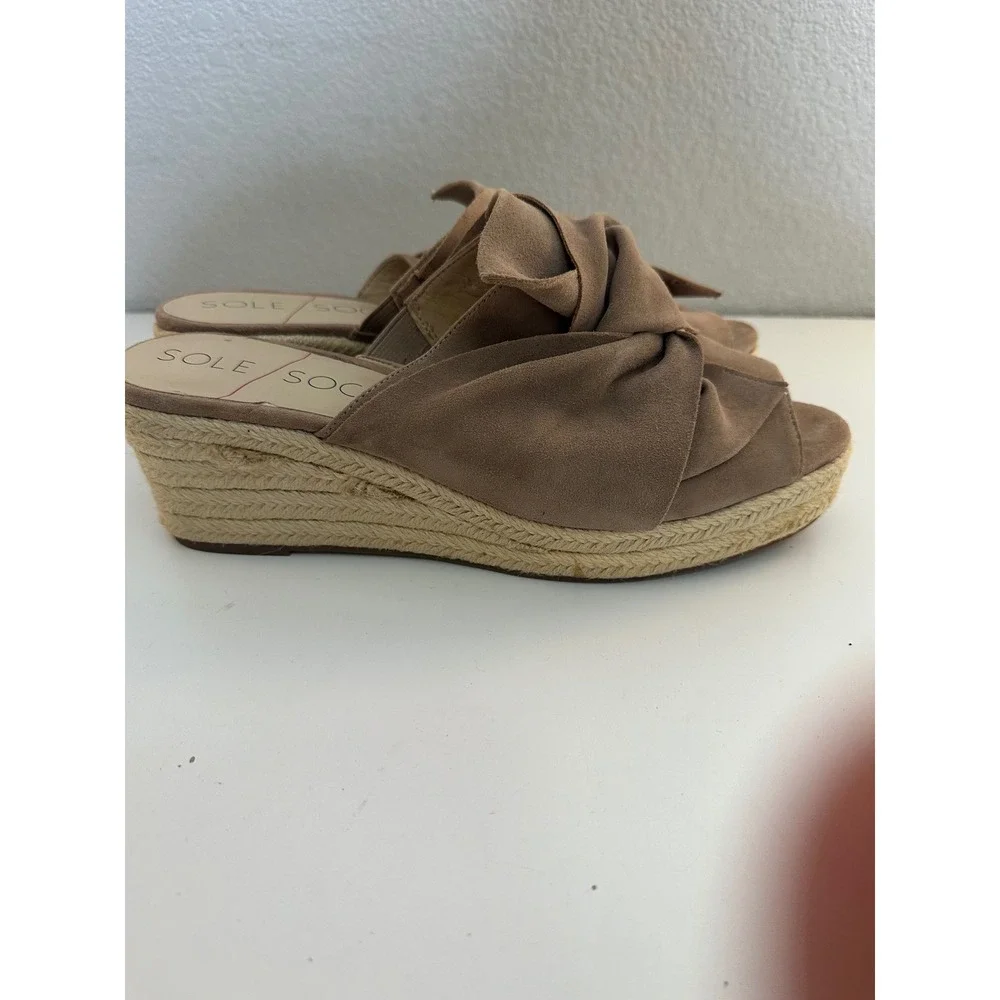 Sole Society Women's Tan Suede Knot Bow Espadrille Wedge Sandals Size 9.5M